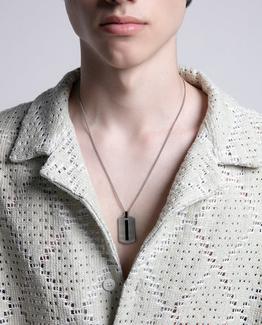 Collar Acero E Ip Negro Placa Sr Fn