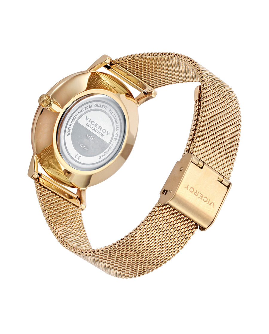 Reloj Acero Ip Dorado Brazalete Sra Va