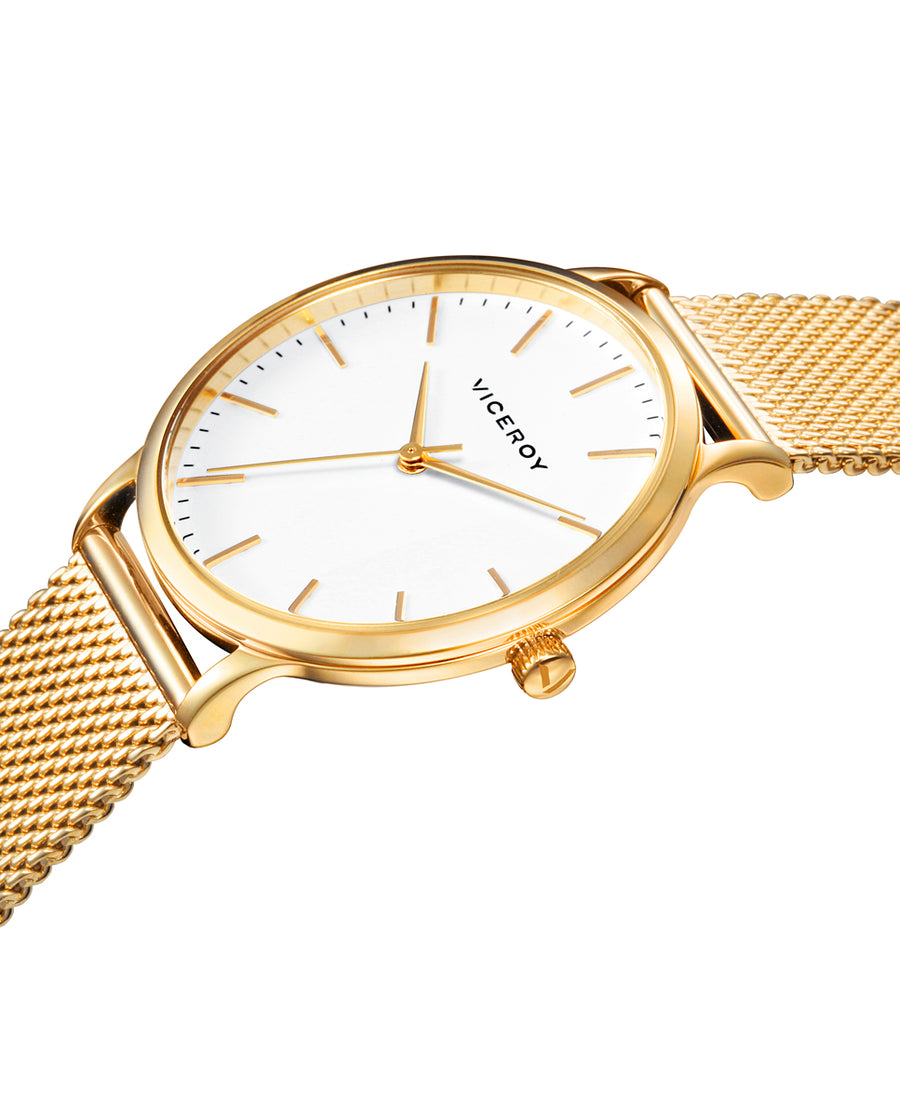 Reloj Acero Ip Dorado Brazalete Sra Va