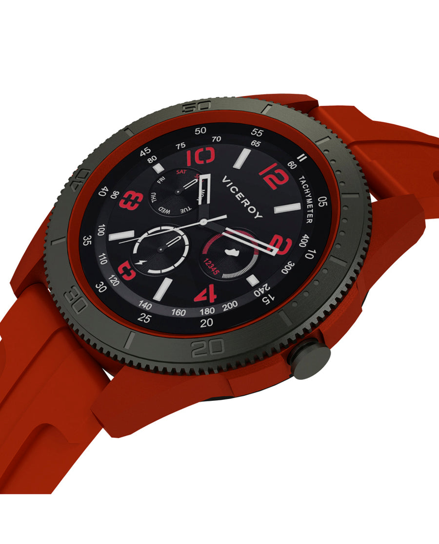 Pack Reloj Smart Aluminio Rojo Y Acero Correa Sr Va