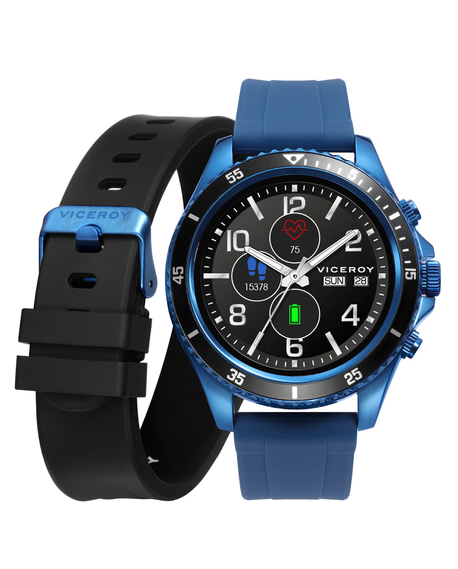 Pack Reloj Smart Acero Ip Azul Correa Sr Va
